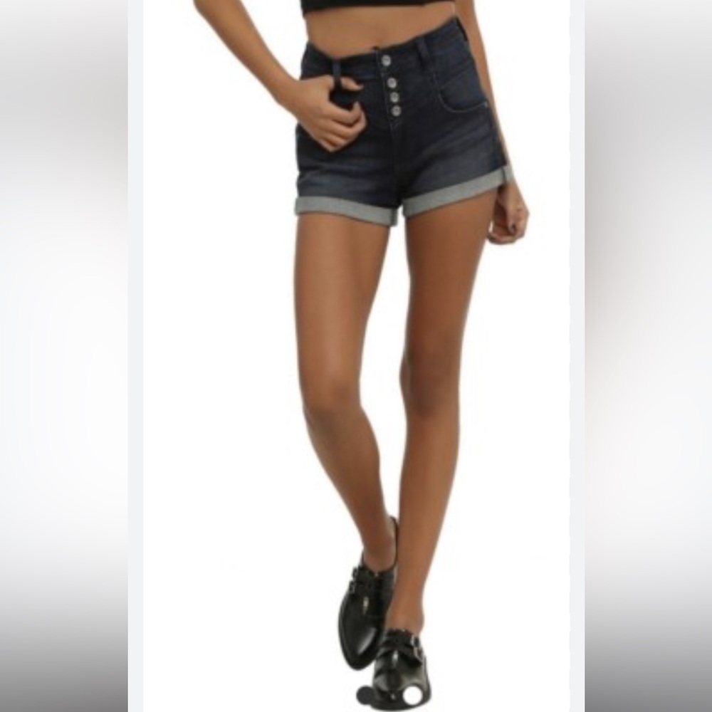 Black Jean Shorts Cuffed Hem Distressed Style, Size 1